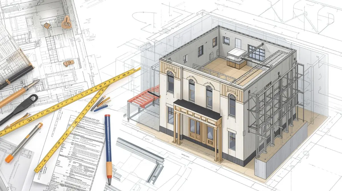 Projeto de regularização de construção com planta e maquete do imóvel